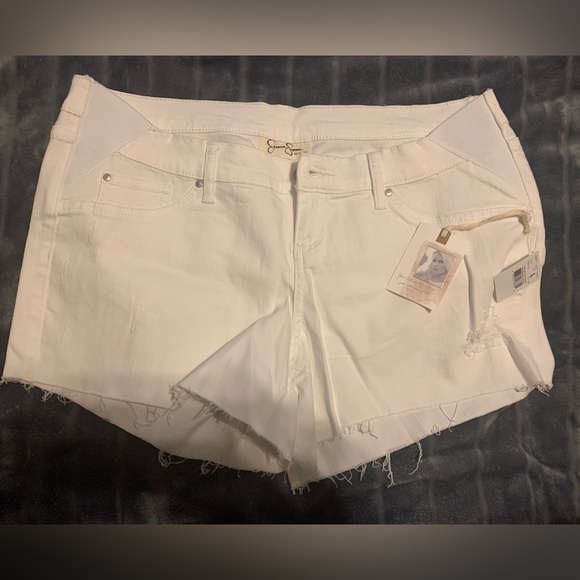 Jessica Simpson Women's Side Panel Destructed Maternity Shorts White Size Large - Picture 2 of 9